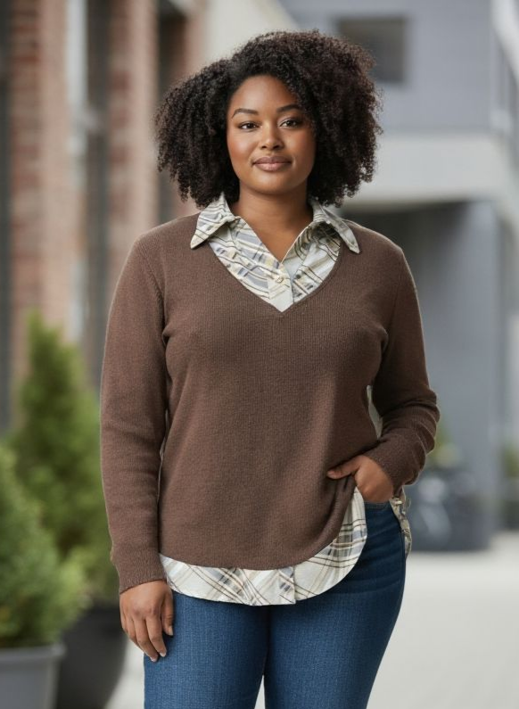 Camiseta cuello camisero marrón